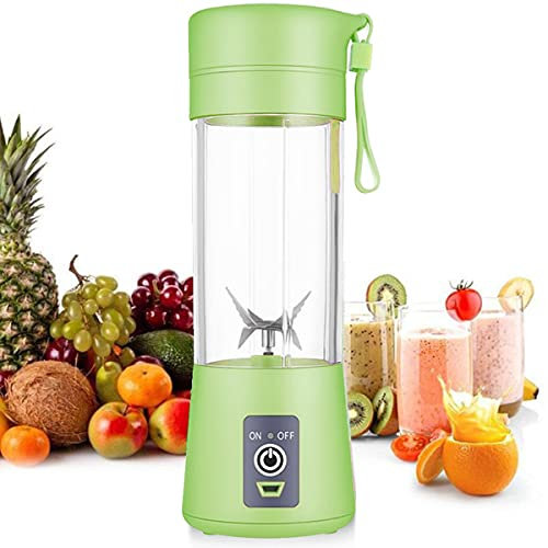 Green Portable Mini Blender - USB Rechargeable, Six 3D Blades for Superb Mixing, 380mL Bottle