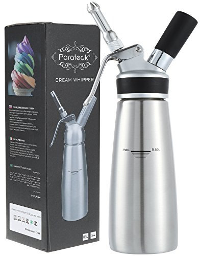 Parateck Siphon à Crème INOX Siphon Chantilly Syphon Cuisine 500ml Acier Inoxydable (Non Compris Cartouches)