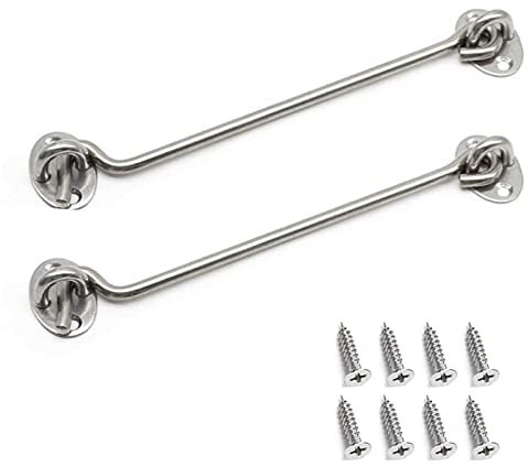 BuxiuGK 2 Stücke Sturmhaken 8 Zoll Kabinenhaken Edelstahl mit 8 Stücke Montage Schrauben für Türen Garagentor Fenster,Silber