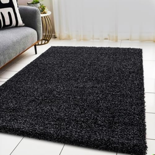 BPIL Living Room Rugs – 5cm Extra Thick Shaggy Rug – Soft Plain Area Rug, Luxurious Modern Carpet for Hall, Bedroom, Kitchen (Anthrazit, 120X170 cm)