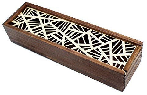Abcsea 1 styck retro elegant pennfodral, ihålig pennhållare rektangel måttlig kapacitet rent trä pennfodral låda, skrivbordsorganisatör reticulated
