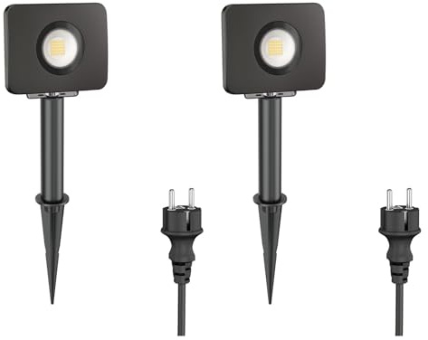 ledscom.de 2x LED Gartenstrahler Wega mit Erdspieß und 15cm Sockel für außen, schwarz, 28,005W, 2361lm, warm-weiß