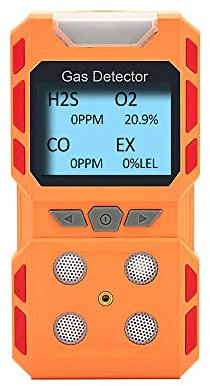 Gas Detector GiiHoo 4 Gas Leak Detector for H2S, O2, CO and EX Portable Visual Gas Monitor with Sound Light Vibration LCD Display, Rechargeable Multi Gas Detector Meter