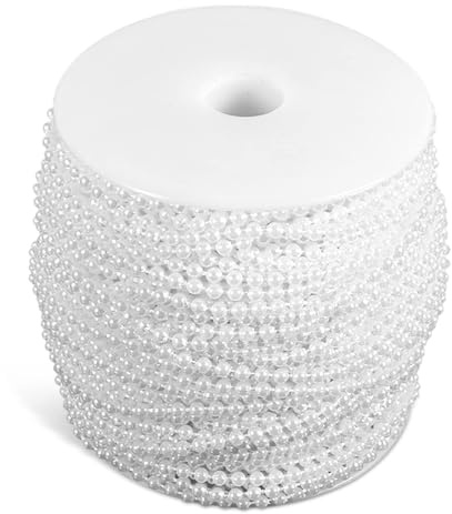 Ghirlanda di perle finte da 3mm per artigianato, Catena Perle Decorative da 50 Metri per Decorazioni Albero di Natale, Tavola e Gioielli Fai-da-Te