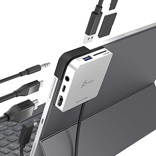 j5create iPad Pro USB C Hub | 6-in-1 Travel Dock für iPad Pro 12.9/11, 4K@60Hz HDMI, USB-C PD 100W, USB-A 3.1, SD/microSD, Audio (JCD612)