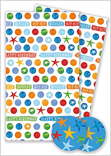 Wrapping Paper 11361A Collaged Spot Gift Wrap Pack with 2 Sheets & 2 Tags, Plastic free & FULLY RECYCLABLE, multicoloured