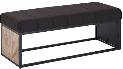 FineBuy Sitzbank 105x40x40 cm Massivholz Stoff, Polsterbank Vintage | Garderobenbank mit schwarzen Metallbeinen und breiter Sitzfläche, Bettbank für Flur und Schlafzimmer