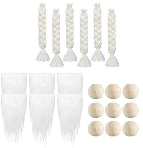 F Fityle 6 Pezzi pretagliati Barba Gnomo Costume Barba Finta Pelliccia Nano Barba Gnomo Barba 6 Pezzi Piccole Palline Non Finite per Decorazioni, Bianco