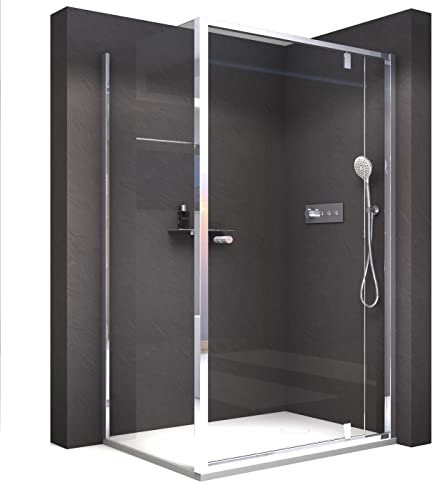BERNSTEIN Duschkabine mit Drehtür Eckdusche NT606 FLEX - Dusche Türelement x Breite: 100x140cm aus 6mm ESG Klarglas - Profilfarbe Chrom