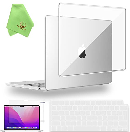 UESWILL 4in1 Case for 2022-2026 MacBook Air 13 inch M5 M4 M3 M2,Transparent | Model A3449 A3240 A3113 A2681, Glossy Crystal Clear, Hard Shell Case + Keyboard Cover + Screen Protector + Microfiber Cloth