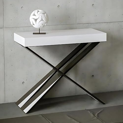 IMAGO FACTORY Tiago Small Ausziehbare Konsole, Esstisch bis zu 196 cm, Esszimmertische L 90 x H 77 x B 40, platzsparende Konsole, Farbe Weiß Esche, hergestellt in Italien