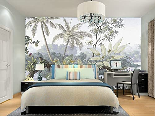 Keriocusi 3D Papier Peint Panoramique Jungle, 500x280cm Soie Tropicale, XXL Mural Personnalisable - Parfait Décoration pour Salon, Chambre, Chambre D'enfant, Fille
