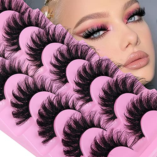 JIMIRE Katzenaugenwimpern, flauschig, 18 mm, Volumen, Nerzwimpern, naturnah, sieht aus wie Wimpernverlängerungen, volle falsche Wimpern, Streifen, 7 Paar