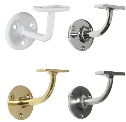 [FIXINGS DIRECT™] Ultimate Handrail Brackets Multiple Finishes Available (Brass, Chrome, White, Brushed) in Packs of 4 Or 5 Stair Bannister Brackets (Polished Brass, Pack of 5)