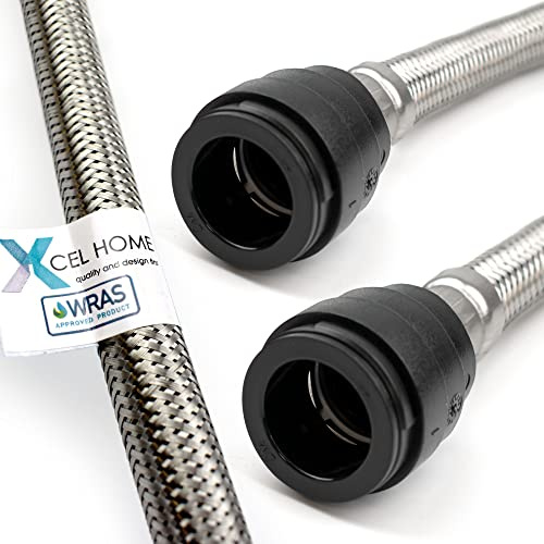 Xcel Home WRAS Approved PushFit Flexible Connector 22mm x 22mm BSP (300mm Long) | 2 Lengths Available | Tap Connectors for Kitchen Sink/Bathroom Basin Stainless Steel Braided Flexi Tail | 1 Pipe