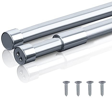 Wardrobe Rail Extendable, Clothes Rail Pole for Bedroom, Stainless Steel Wardrobe Rails for Clothes with Flange Base and Screws