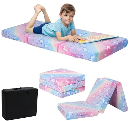 MeMoreCool Foldable Floor Cushion for Kids, Glow Star Trifold Play Mat, Portable Floor Lounger Seat Pad, 57x22 Inch Colorful
