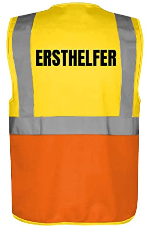 Fassbender-Druck WARNWESTEN - Sicherheitsweste GELB mit Taschen und Reißverschluss nach EN ISO 20471 zertifiziert - Warn Weste für ERSTHELFER - Unisex mit hochwertigem Reflektorstreifen