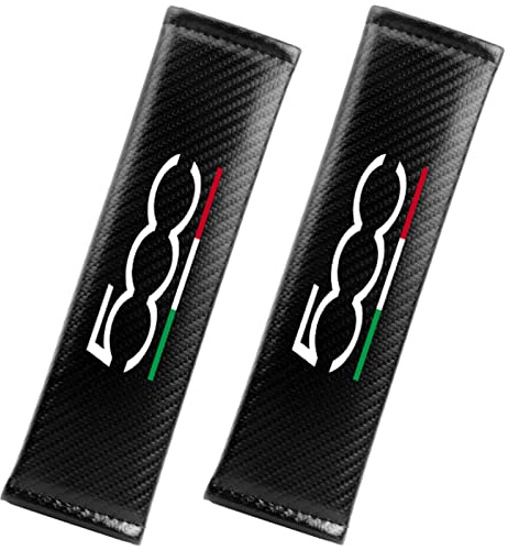 Stylecart 2 Pezzi Cintura di Sicurezza Copertura Auto, per Fi-at 500 500C 500X 500L Protezione Cintura in Fibra di Carbonio Traspirante Seats Belt Padding Covers Interni Accessori,Black