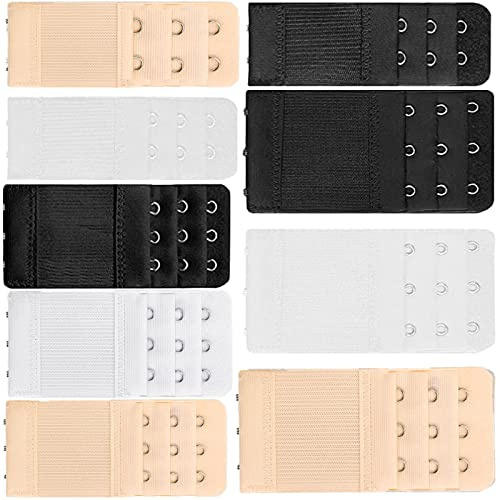 LMOGWL 9-piece mixed bra with extender, women's elastic extension bra extender set soft and comfortable, elastic extension set 3 rows * 3 hooks and 2 hooks, (black, white, skin tone)