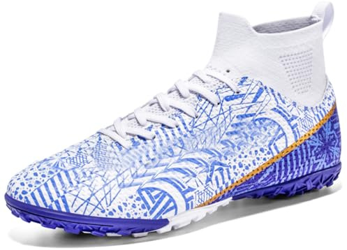 WOWEI Crampons de Foot Homme Professionnel Chaussures de Football Homme Garçon High Top Spike Crampons Antidérapant Athlétisme Entrainement Chaussures de Sport Adolescents (27 SD, 46EU)