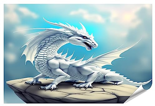 islandburner XXL Bild Poster Weißer Drache Generativ Ai Premium Bilder Fotodruck