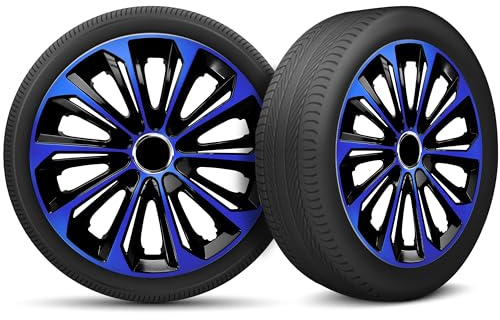Radkappen 14 Zoll Radzierblenden 4er Set passend für alle Stahlfelgen - Einstellbarer Sicherungsring - Schwarz Blau