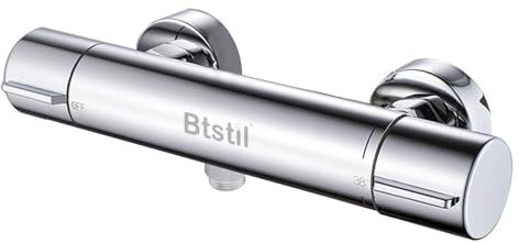 Duscharmatur mit Thermostat, 38℃ Thermostat Mischbatterie Thermostat mit Verbrühschutz, Kupfersonde mit konstanter Temperatur, Wand-Armatur Dusche, Chrom für Präzise Temperaturkontrolle (Chrom)