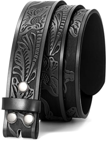JasGood Western Gürtel für Herren Damen Ledergürtel ohne Schnalle Gürtelriemen Wechselgürtel Floral Graviert Geprägter Cowboy Gürtel für Jeans Hosen 38mm Breit