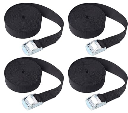 Spännband för fästen, 4 m x 25 mm 4 st justerbara fransremmar med legeringsspänne för lastbagage skåpbilar – svart