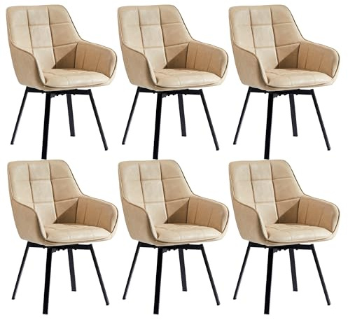 CLIPOP Esszimmerstühle 6er Drehbar Set mit Armlehne, Kunstleder Polsterstuhl Gepolstert Sitz Küchenstuhl Drehstuhl Armlehnenstuhl für Esszimmer Wohnzimmer Büro (6er Set, Kunstleder Beige)