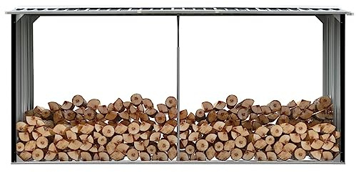 prissent 330x92x153cm Capannone da Giardino in Acciaio Zincato Portalegna Moderno Portalegna Grande Legnaia da Esterno Acciaio Capannone per Esterno Portalegna in Acciaio Antracite Capanno Acciaio