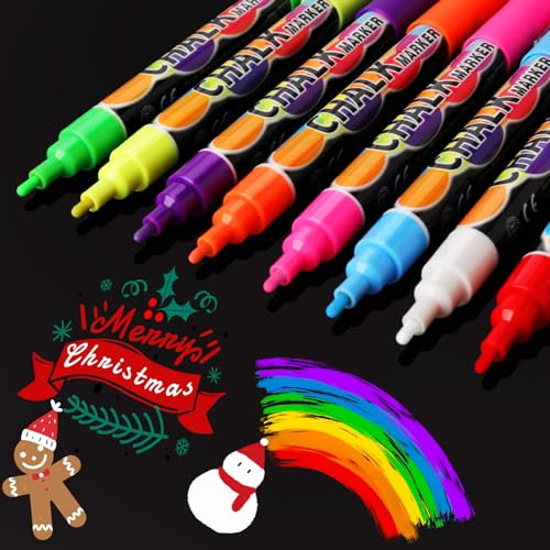 WECUTE 8 Farben Kreidestifte für Tafel Abwaschbar, 3mm Neon Kreide Stifte für Fenster Abwischbar, Tafelkreide Bunt für Glas & windows, Whiteboard Marker (3 mm – 8 Farben)
