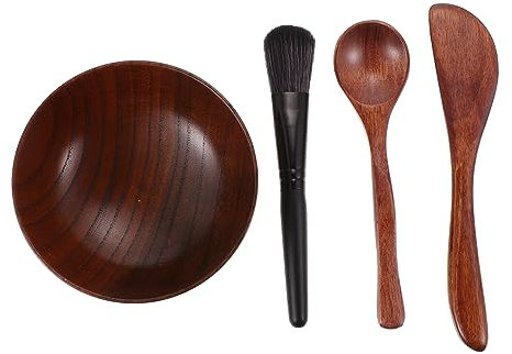 ibasenice 3 Sets Holzmasken-rührschüssel Harmlose Maskenschüssel Pinsel Gesichtsmaskenpinsel Für Unterwegs 4 Stück * 3