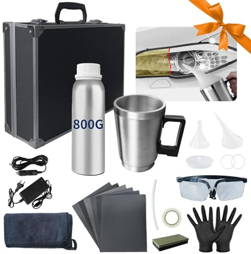 Nartov A 800G Reparaturflüssigkeit,Scheinwerfer Polierset,Scheinwerfer Politur Reparaturwerkzeug,Scheinwerfer Aufbereitung Set,Scheinwerfer Bedampfen Set für Vergilbung (Confezione da 800 g)