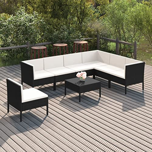 DYRJDJWIDHW europaletten,gartenmöbel Set,palettenkissen,8-TLG. Garten-Lounge-Set mit Auflagen Poly Rattan SchwarzGeeignet für Garten, Swimmingpool, Wohnzimmer, Terrasse
