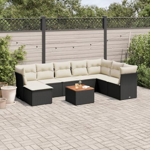 Rantry 9-TLG. Garten Sofagarnitur mit Kissen Gartensofa mit Stauraum Gartenlounge Loungesofa Balkonmöbel Gartenmöbel Rattansofa Ecksofa Sitzgruppe mit Gartentisch Gartenset Schwarz Poly Rattan
