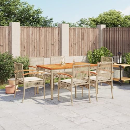 Tidyard 7-TLG. Garten Essgruppe 6 Personen Terrassenmöbel außen Sitzgruppe Gartenmöbel Set Esstisch mit 6 Stühlen Set, Gartengruppe Sitzgarnitur Möbelsets, mit Kissen Beige Poly Rattane