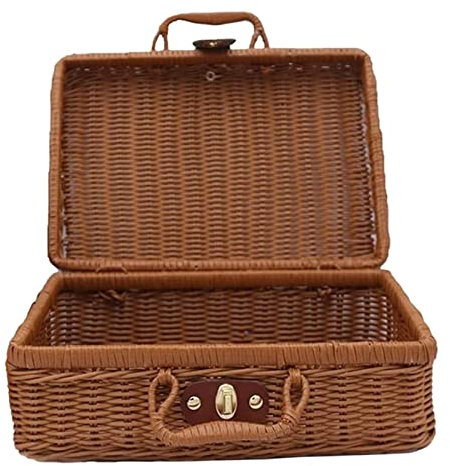 Aqxyxsw Picknickkorb, gewebt Wicker Vintage Koffer gewebt Lagerkorb Rattan Aufbewahrungskoffer Picknick Weave Wäschekorb lingli(S)