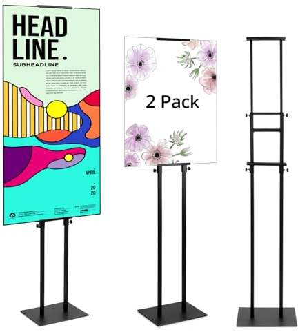 QWORK® Set di 2 Supporti per Poster Bifacciali, Porta Cartelli da Pavimento Regolabili 12–210 cm, Base 24 × 30 cm, per Eventi, Negozi e Fiere