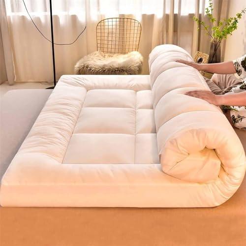 HUMAJORY Japanische Bodenmatratze, Extra Dicke Futon-Bodenmatratze Futon-Matratze, Faltbare Bodenbett-Campingmatratze(White,120x200cm)