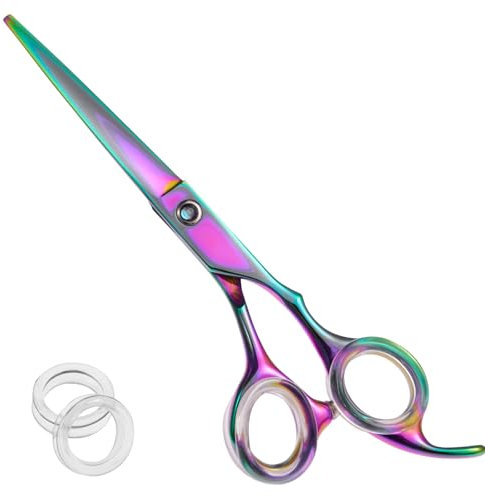 Lictin Hairdressing Scissors Hair Cutting Scissor, Coloured Professional Stainless Steel Hair Cutting Barber Scissors with Silicone Finger Ring, 6 Inch Sharp Razor Hairdresser Shears for Salon Barbers