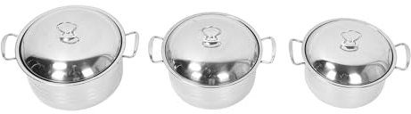 3 Piezas Olla de Acero Inoxidable con Tapa de Vidrio, Juego de Ollas de Acero Inoxidable Antiadherentes, Olla de Inducción | Juego de Cacerolas de Metal para el Restaurante