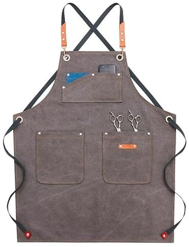 YMYGCC Canvas Work Apron With Tool Pocket Durable Goods Heavy Duty Crossback Strap Adjustable Apron For Woodworking Painting(Type A-Grey)