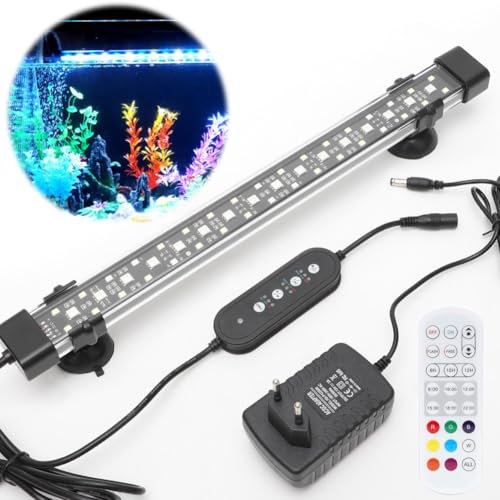 Aquarium LED Beleuchtung, Aquarienbeleuchtung, 24/7 Vollspektrum Aquarium Licht mit Timer, 10 Helligkeitsstufen Dimmbar, Einstellbare Zeitschaltung 6/10/12 STD, Aquarium Beleuchtung, für Aquarien
