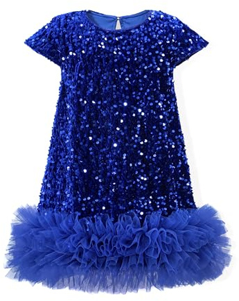 Miipat Abitini Neonate Bambina Manica con Cappuccio Paillettes di Velluto Vestiti Ragazza Autunno Inverno Vestito Bambini Principessa per Il Matrimonio Festa di Compleanno(Blu 130 5-6 Anni)