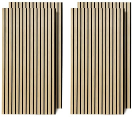 Ansobea Akustikpaneele Holz 2,88㎡ - 4er Set 120x60cm Rohholz Farbe Wandpaneele 3D, Wandpaneele Holzoptik für größere Räume wie Heimkino und Musikzimmer