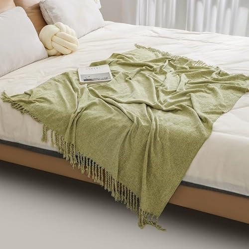 Chdaoce Gestrickte Überwurfdecke for Reisen, leichtes Betthandtuch, weiche, gemütliche, dekorative Decke mit Quasten for Couch, Bett, Sofa, geeignet for alle Jahreszeiten(Mint Green)