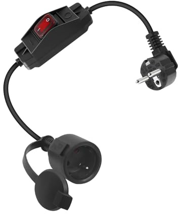 RIIEYOCA 90 Grad Shucko Verlängerungskabel Kurz Outdoor, Schwarz IP44 Schutzkontakt Verlängerungskabel außen mit Schalter für Außen(0.6m)