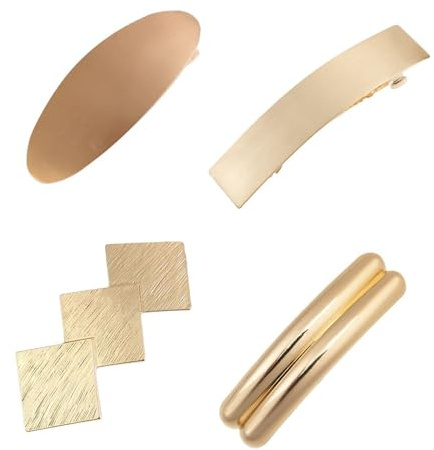 4 Stück Goldene Haarspangen, Große Teller-Haarspangen, Französische Haarspangen, Rutschfeste Seitenklammern, Geometrische Pony-Greifer, Glänzende Goldene Haar-Accessoires